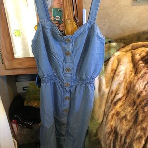 Lightweight denim button up dress above the knee